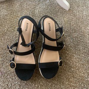 Black wedge sandals, size 9